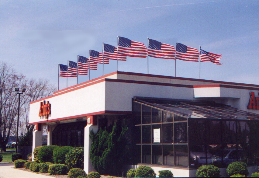 American flags on an Arby's Rooftop display
